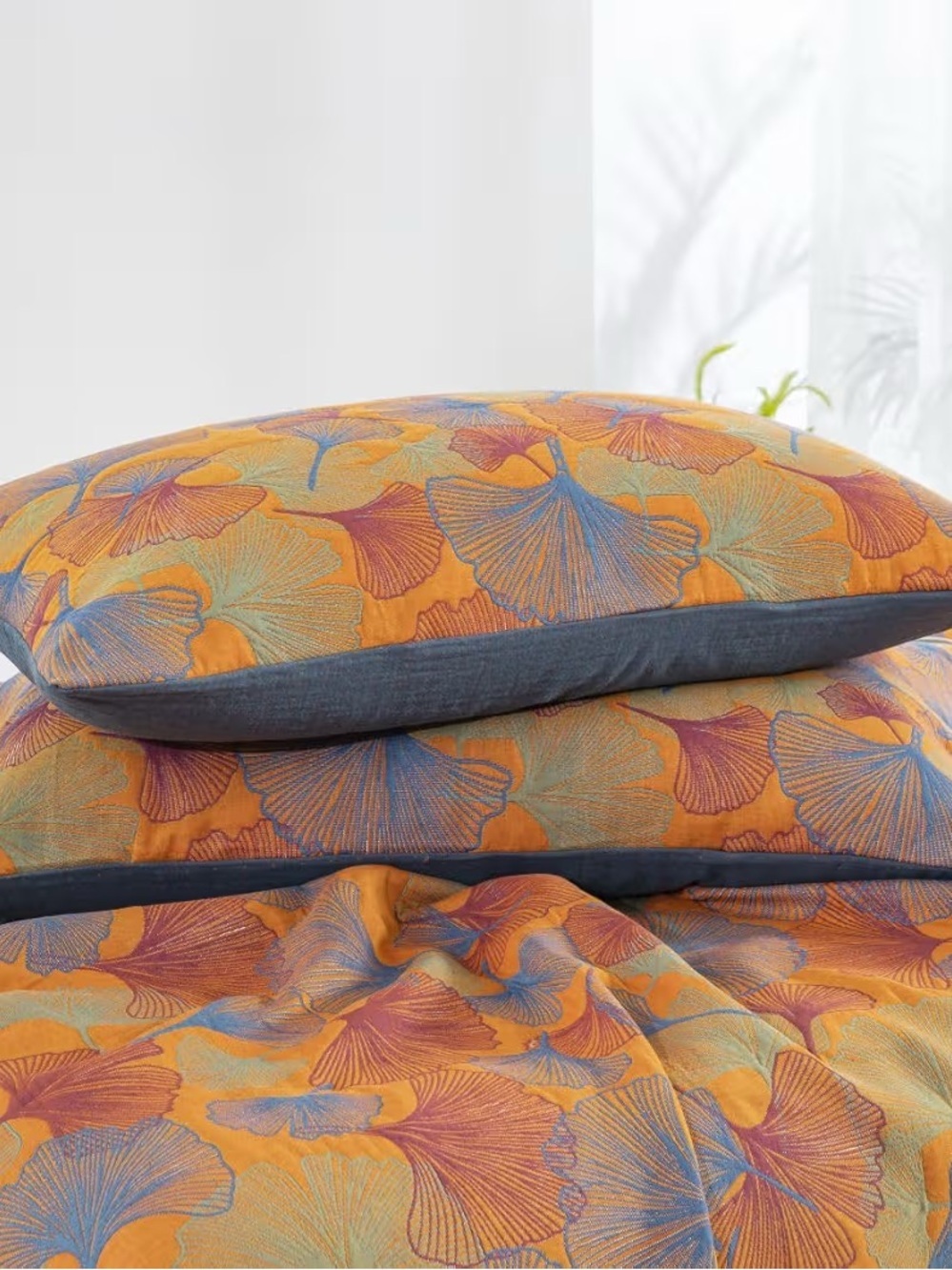 Purefair 100% Cotton Muslin Pillow Shams Set Of 2 Jacquard Ginkgo Leaves,20"X30"